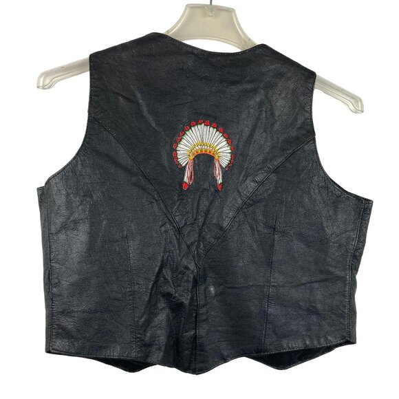 Hot Leathers Vest XL Black Snap Front Indian Headdress Applique Sleeveless - Picture 2 of 9